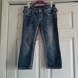 Hydraulic Women's Jeans 3-4 Blue Silver Capri Bling Y2K Rhinestones Embroidered